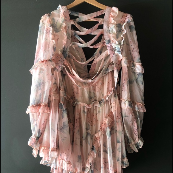 BLoveCo Dresses & Skirts - Floral semi sheer strapy backless dress